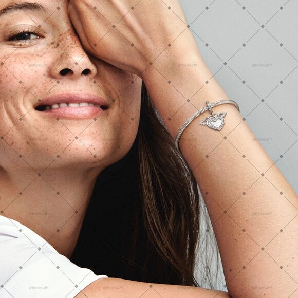 Pandora Heart and Angel Wings Dangle Charm - Picture 3 of 3